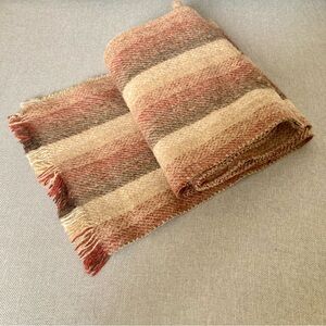 Vintage Wool Stripe Scarf | Earthy Neutral Boho | Classic Winter Accessory